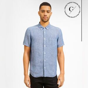 Everlane NWT Men’s Pinstripe Short Sleeve Button Up Casual Linen Shirt XXL
